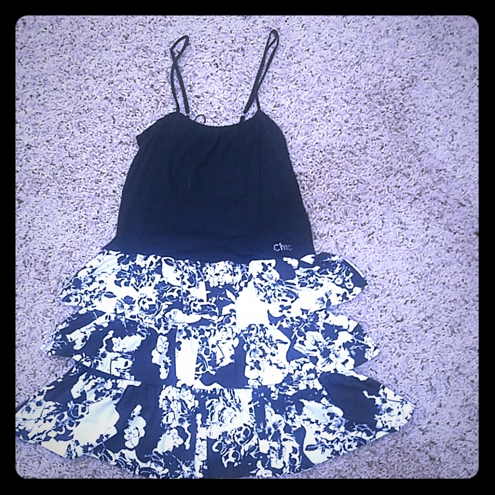 Black and White Floral Print Dress